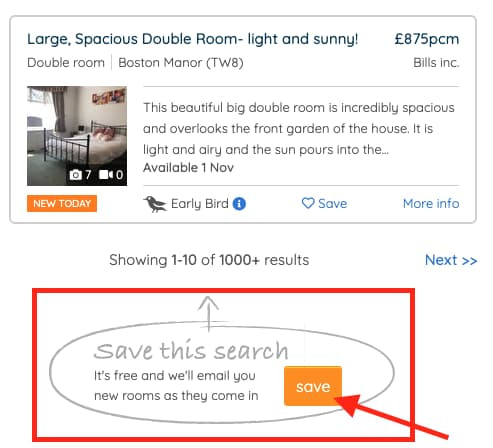 How to save search on Spare Room for Rent-to-Rent